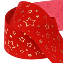 Article Ruban de Noël rouge avec bordure en fil d&#39;étoiles 60 mm 20 m