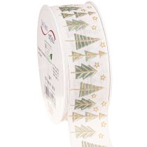 Article Ruban de Noël sapin cadeau ruban or blanc 40mm 18m