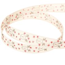 Article Ruban de Noël avec renne blanc crème bord robuste 15 mm 18 m