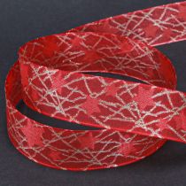 Article Ruban de Noël avec filet étoiles rouge et or 25 mm 18 m