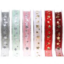 Article Ruban de Noël organza motif étoile 15mm 20m