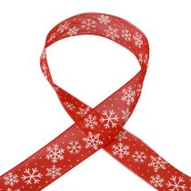 Ruban de Noël ruban cadeau flocons de neige rouge 40mm 15m
