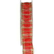 Ruban décoratif ruban cadeau écossais rouge vert or 25mm 20m