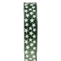 Ruban de Noël avec étoile verte, blanche 25mm 20m