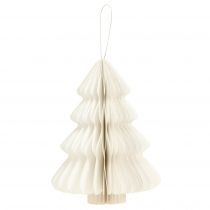 Article Lot de 5 sapins suspendus en papier blanc et argent 20 cm