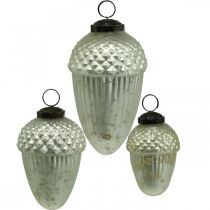 Ornements de sapin de Noël gland verre vert clair 11-14.5cm lot de 3