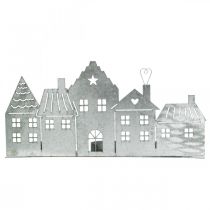 Article Décoration de Noël maisons, photophore métal argenté 25cm