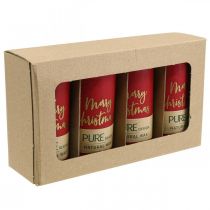 Article Bougies de l'Avent rouges « Joyeux Noël » en cire de stéarine et de colza, pour la décoration de Noël, lot de 4, 130 x 60 mm