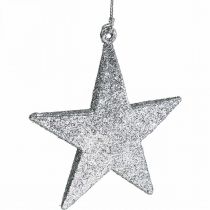 Décoration de Noël pendentif étoile argent pailleté 9cm 12pcs