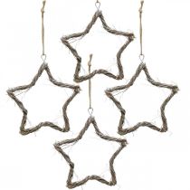 Article Décoration de Noël étoiles étoiles d&#39;orme à suspendre blanc lavé 20cm 4pcs