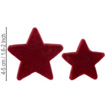 Article Décorations de Noël, étoiles, floquées bordeaux, décoration de table, 4-5 cm, lot de 40 pièces