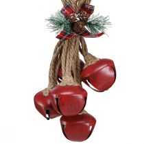 Article Décoration de Noël suspendue avec clochettes rouges et noeud, 51 cm
