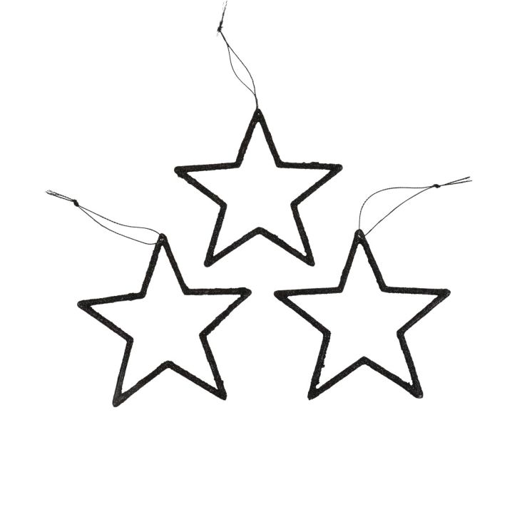 Article Pendentif étoile de décoration de Noël paillettes noires 12cm 12 pcs