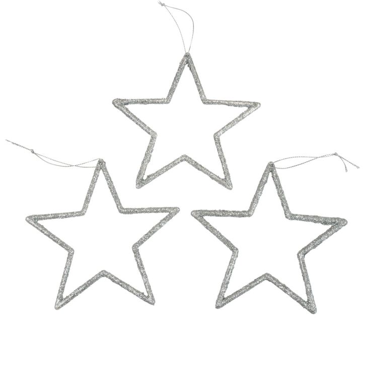Article Pendentif étoile de décoration de Noël paillettes argentées 12cm 12pcs