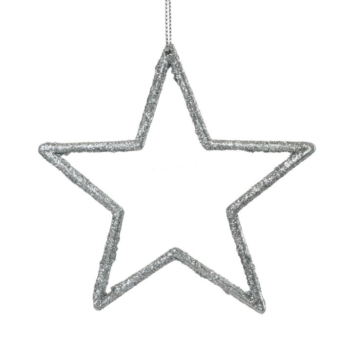 Article Pendentif étoile de décoration de Noël paillettes argentées 12cm 12pcs