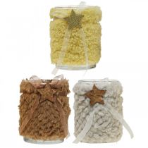 Article Décoration de Noël lanterne en verre fausse fourrure H12cm Ø9.5cm 3pcs