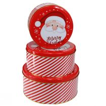 Article Boîtes de Noël Métal Rondes Rouge Blanc Ø13,5-19cm Lot de 3
