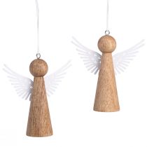 Article Bois d&#39;ange de Noël à suspendre blanc naturel 8cm 6 pcs