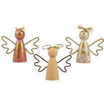 Décoration en bois d&#39;ange de Noël, cintre décoratif doré 9 × 3 × 7,5 cm 6 pièces