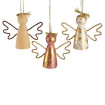 Article Décoration en bois ange de Noël cintre décoratif doré 9×3×7,5 cm 6 pcs