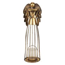 Ange de Noël Noël, bougeoir en métal doré aspect antique 52cm