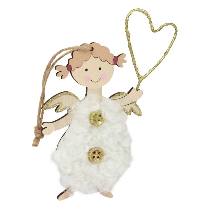 Article Lot de 8 décorations ange de Noël en bois avec cœur - 14,5 cm