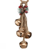 Article Décoration de Noël : Clochettes Dorées avec Ruban et Branches de Sapin 51 cm
