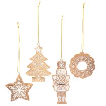 Article Décorations de Noël en plastique 6 cm, forme Lebkuchen, lot de 4 : étoile, sapin, casse-noisette, couronne