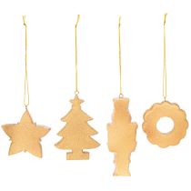 Article Ensemble de 4 décorations de Noël en plastique en forme de pain d'épices 6 cm avec cordon doré