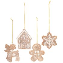 Article Ensemble de 4 décorations en plastique style pain d'épices - Renne, bonhomme, flocon, maison, 7 cm