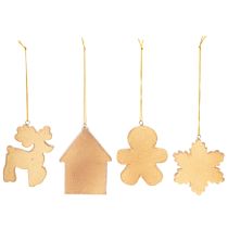 Article Ensemble de 4 décorations en plastique style pain d'épices - Renne, bonhomme, flocon, maison, 7 cm