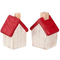 Article Maison de Noël en bois Décoration de Noël blanc rouge 7cm 6 pièces