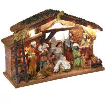Article Crèche de Noël avec personnages et LED peinte à la main 23×14cm