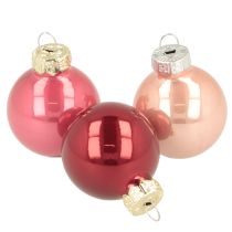 Article Boules de Noël en verre brillantes 3 cm rose et rouge - Set de 22