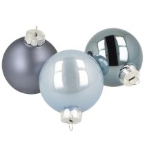 Article Lot de 24 boules décoratives en verre – bleu-gris, surface mate, brillante, 5 cm