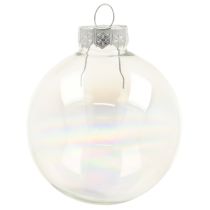 Article Boule de Noël en verre – nacré transparent avec effet irisé et suspension en métal 5 cm 24 pièces