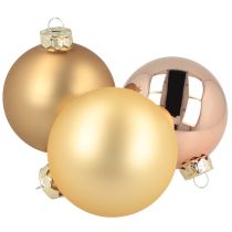 Article Boules de Noël en verre – mates et brillantes en or, rose 7,5 cm 12 pièces