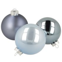 Article Lot de 12 boules en verre bleu/argenté, mat et brillant, décoration florale hivernale, 7,5 cm