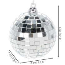 Article Boules de Noël miroir argenté 7 cm avec cordon - Lot de 6