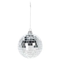 Article Boules de Noël miroir argenté 7 cm avec cordon - Lot de 6
