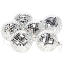 Article Boules de Noël miroir argenté 7 cm avec cordon - Lot de 6