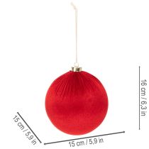 Article Boules de Noël rouges en velours 15cm à suspendre, lot de 3