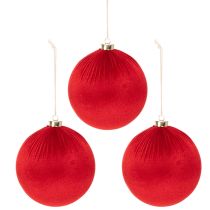 Article Boules de Noël rouges en velours 15cm à suspendre, lot de 3