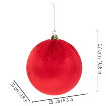 Article Boule de Noël en velours rouge à suspendre, Ø 25 cm, lot de 2