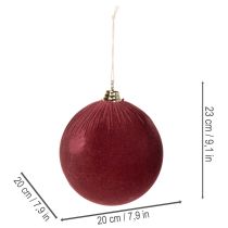 Article Boule de Noël en velours bordeaux Ø20cm x3