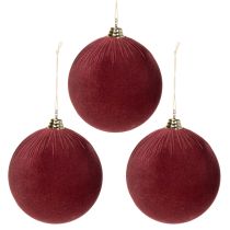 Article Boule de Noël en velours bordeaux Ø20cm x3