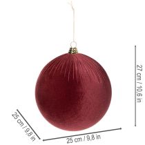 Article Boules de Noël en velours bordeaux 25 cm, lot de 2, pour suspension intérieure