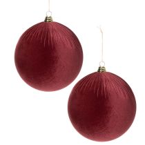 Article Boules de Noël en velours bordeaux 25 cm, lot de 2, pour suspension intérieure