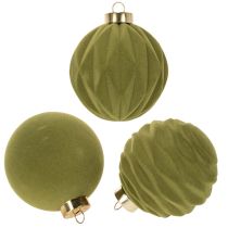 Article Boules de Noël en plastique 8 cm vert mousse flocage velours lot de 12