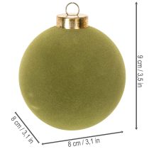 Article Boules de Noël en plastique 8 cm vert mousse flocage velours lot de 12